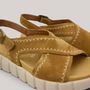 Grundy's Shoes Gabor 82891 tan nubuck crossover sandals with contrast stitching and a chunky platform sole.