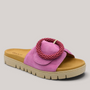 Grundy's Shoes Gabor 83745 pink nubuck leather slide sandal with a beaded buckle and contoured footbed.