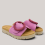 Grundy's Shoes Gabor 83745 pink nubuck leather slide sandals with a beaded buckle and contoured footbed.
