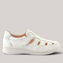 Grundy's Shoes Ganter white embossed leather sandal with adjustable strap, breathable lining, and cushioned sole.