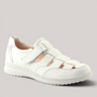 Grundy's Shoes Ganter Heike white embossed leather sandal with adjustable strap and cushioned Energy PU sole