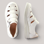 Grundy's Shoes Ganter white embossed leather fisherman sandals with a comfortable wide fit and lightweight sole.