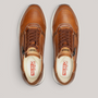 Grundy's Shoes Pikolinos Getafe brown leather men's sneakers with lace and side zipper closure, top view.