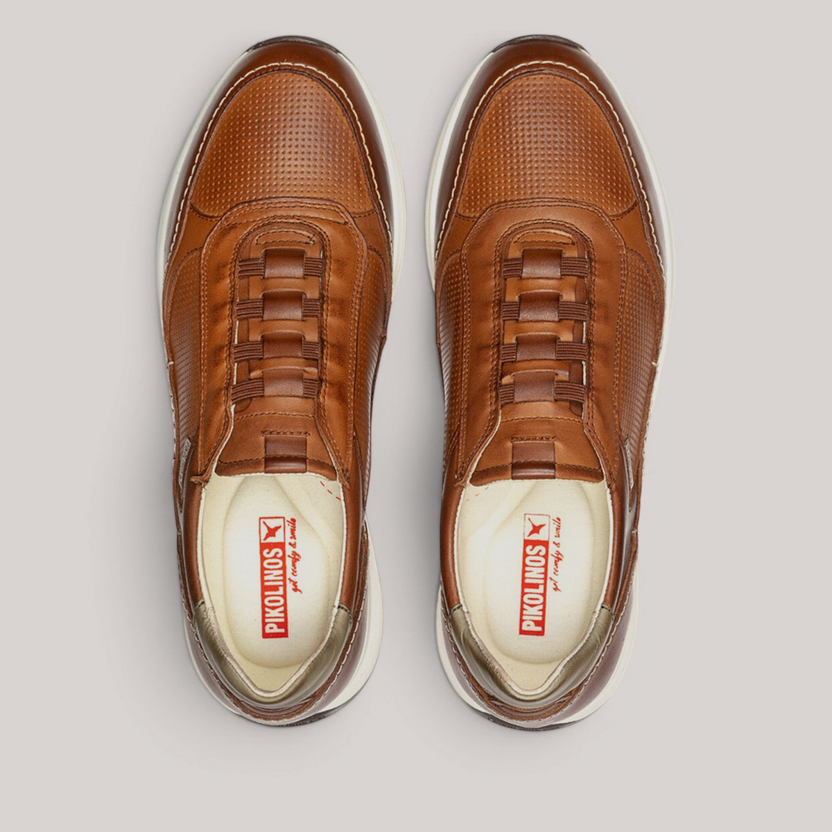 Grundy's Shoes Pikolinos Getafe brown leather trainers with elastic closure and white lightweight soles