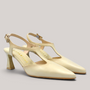 Grundy's Shoes Hispanitas Giorgia cream leather T-bar pumps with a pointed toe and wood-effect 6.5cm heel.