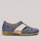Grundy's Shoes Josef Seibel Rosalie 29 blue leather sandal with decorative stitching and Velcro strap closure