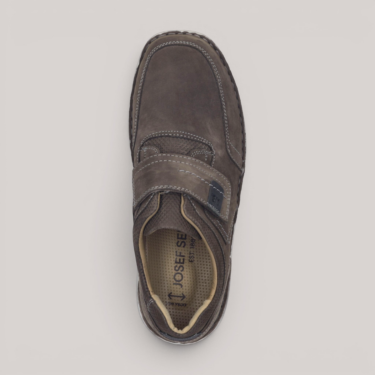 Grundy's Shoes Josef Seibel New Anvers 83 dark grey leather shoe with Velcro closure and visible stitching