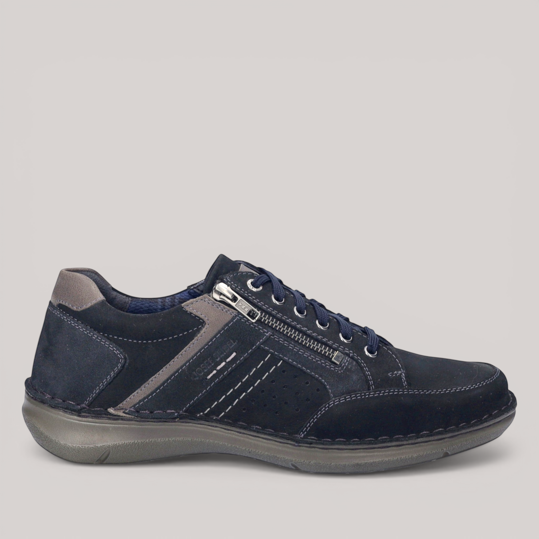 Grundy's Shoes Josef Seibel New Anvers 87 navy nubuck leather men's lace-up shoe with side zip and wide fit