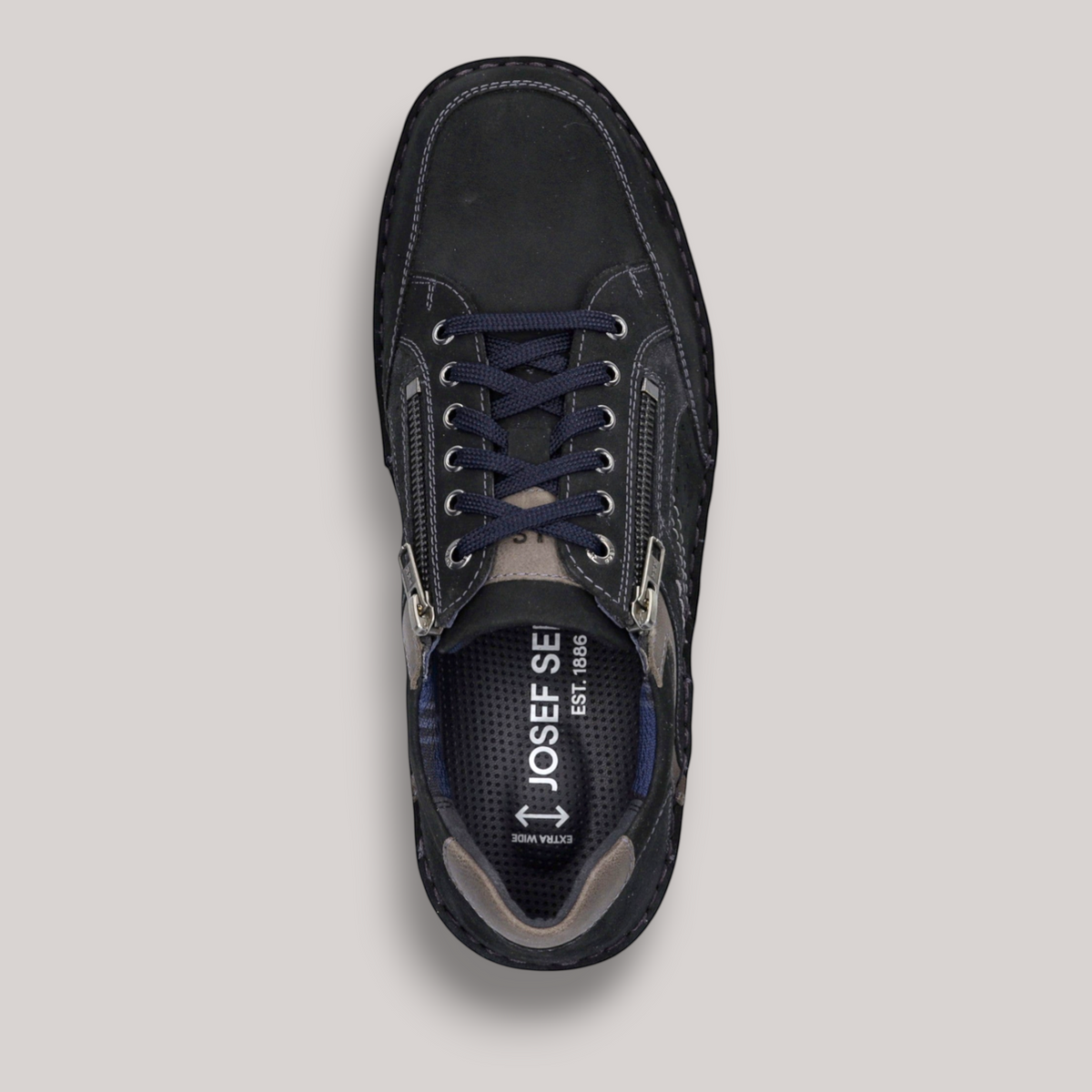 Grundy's Shoes Josef Seibel New Anvers 87 black nubuck leather men's wide-fit lace-up shoe with side zip detail