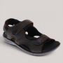 Grundy's Shoes Revere Montana II dark brown leather orthotic-friendly sandal with adjustable hook-and-loop straps.