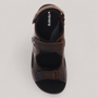 Grundy's Shoes Revere Montana II brown leather orthotic sandal with adjustable hook-and-loop straps and arch support.