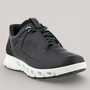 Grundy's Shoes ECCO Multi-Vent women's black leather waterproof sneaker with white cushioned sole and lace-up closure.