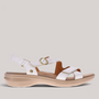 Grundy's Shoes Revere Nagoya white leather sandal with adjustable straps, gold hardware, and cushioned beige sole.