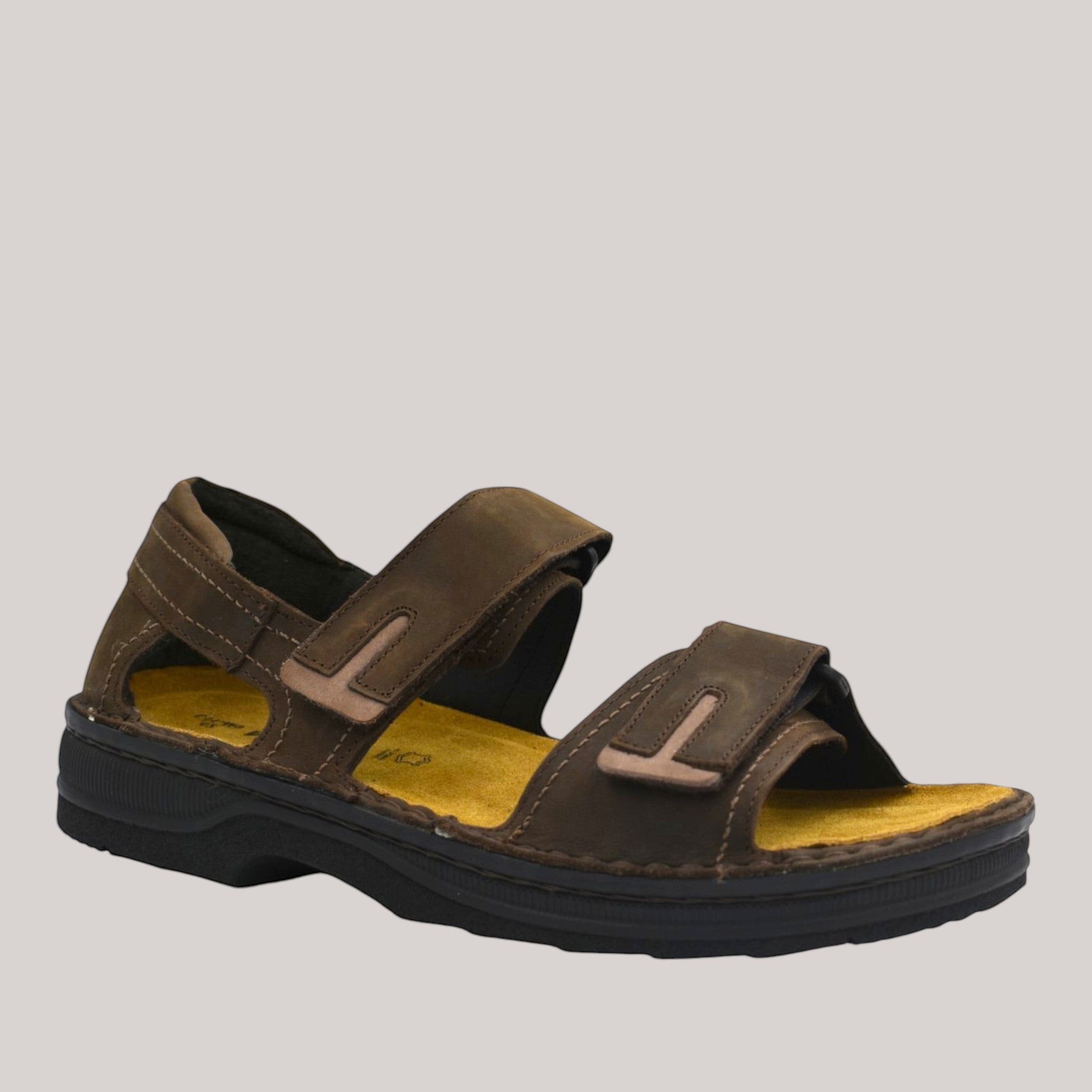 Grundy's Shoes Naot Martin brown leather orthotic sandal with adjustable Velcro straps and suede innersole