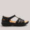 Grundy's Shoes Revere Seville black leather orthotic sandal with adjustable velcro straps and cushioned insole