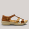 Grundy's Shoes Revere Seville leather orthotic sandal in tan and metallic gold with adjustable velcro straps