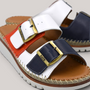 Grundy's Shoes Sala Oasis multi-coloured leather slip-on sandals with adjustable straps and platform sole