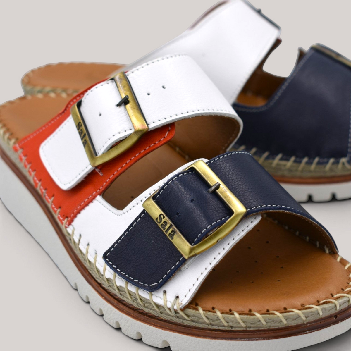 Grundy's Shoes Sala Oasis multi-coloured leather slip-on sandals with adjustable straps and platform sole