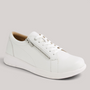 Grundy's Shoes Ziera Solar white leather slip-on sneakers with side zip and orthotic-friendly arch support