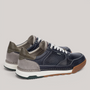Grundy's Shoes Pikolinos Teide men's navy and grey leather trainers with perforated details and a sporty rubber sole.