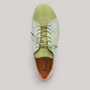 Grundy's Shoes Think 000946 lace-up sneaker in light green leather with a decorative pattern and removable insole.