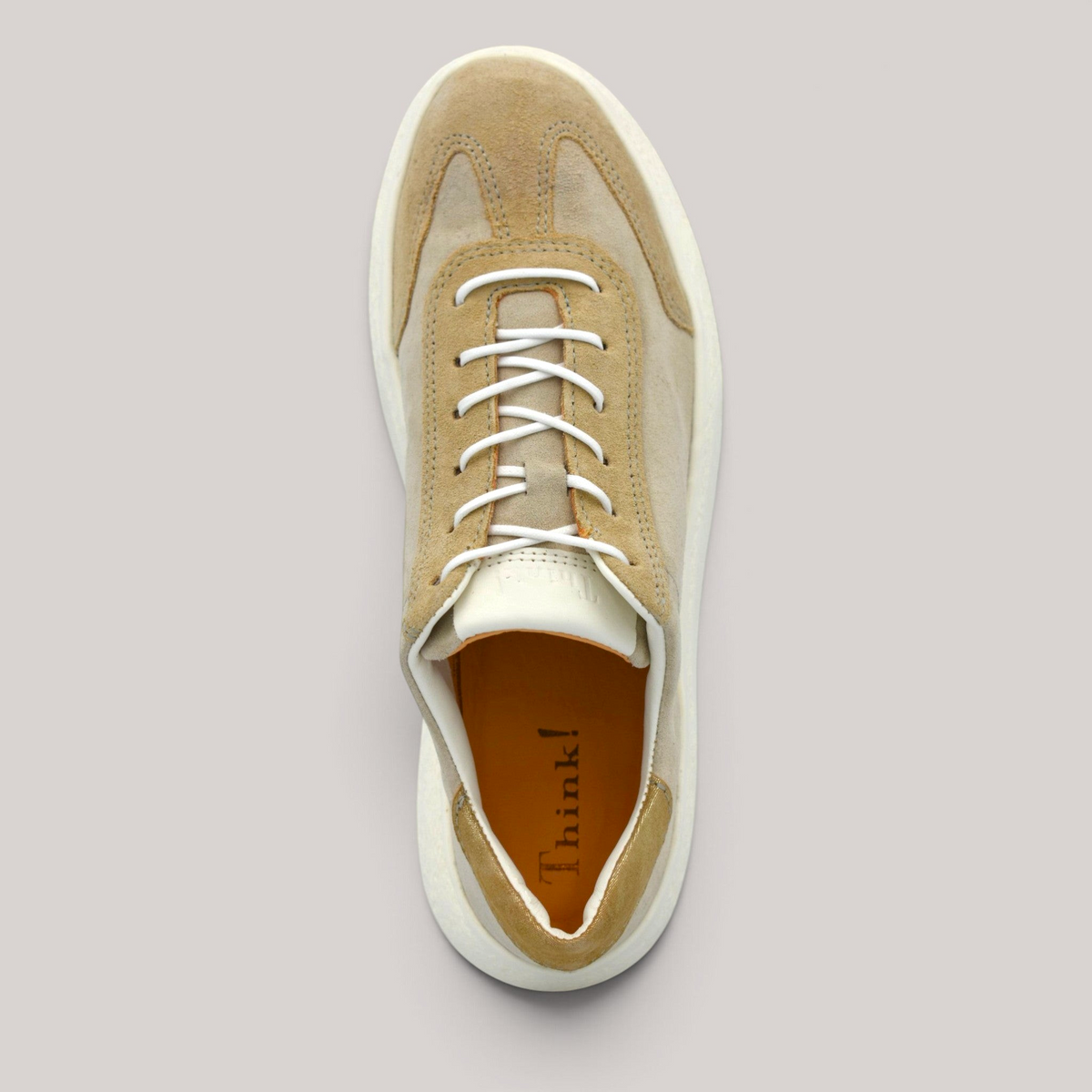 Grundy's Shoes Think lace-up sneaker in beige suede and nubuck leather with white laces and a comfortable insole