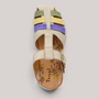 Grundy's Shoes Think 001342 closed toe sandal with colourful leather straps, t-bar design, and cushioned footbed.