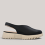 Grundy's Shoes Wonders 4411 black leather slingback shoes with a lightweight beige platform sole and adjustable strap.