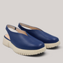 Grundy's Shoes Wonders 4411 blue leather slingback shoes with a lightweight beige platform sole.