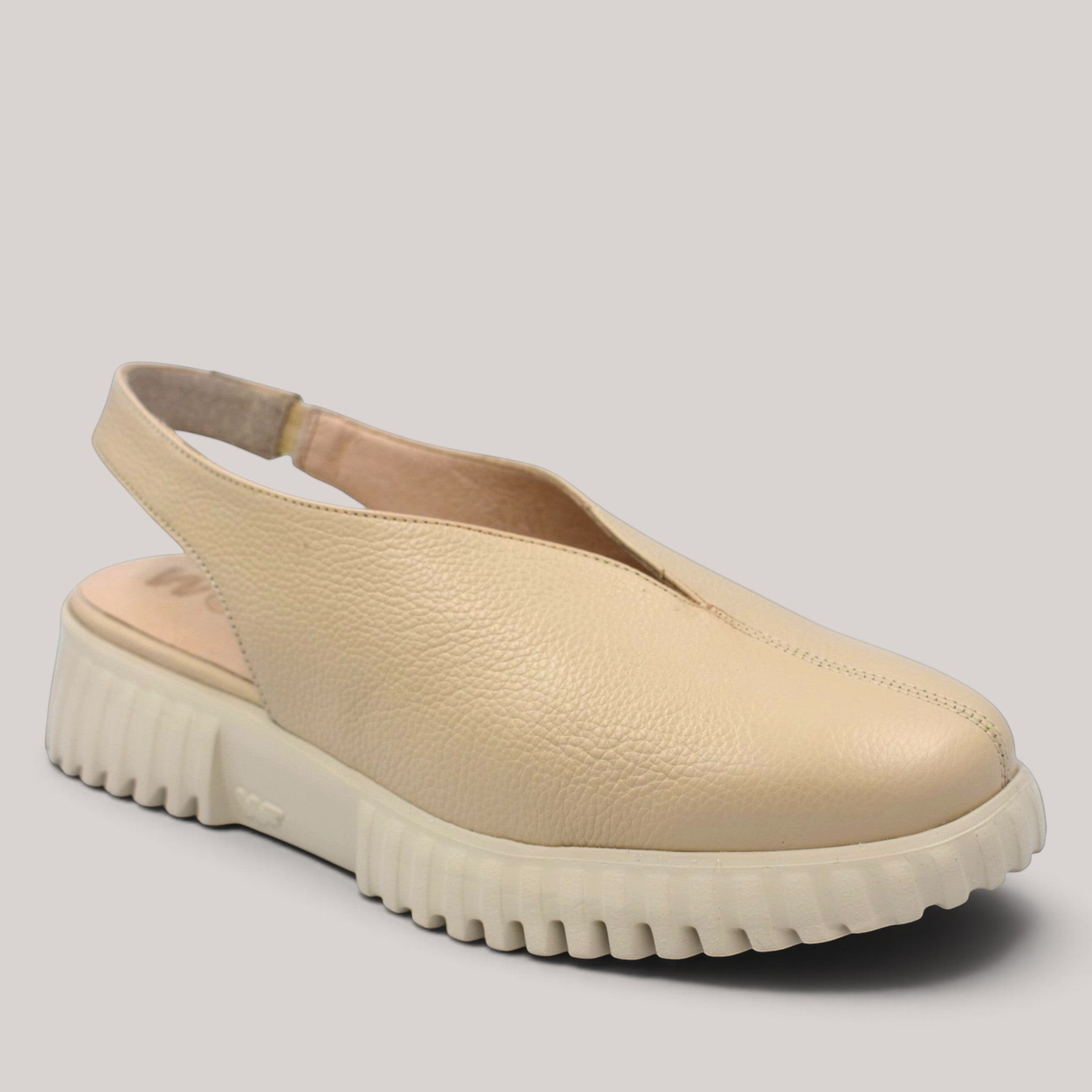 Grundy's Shoes Wonders 4411 beige leather slingback shoes with a lightweight platform sole and adjustable strap.