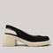 Grundy's Shoes Wonders 7132 black nubuk leather slingback shoes with a chunky cream platform heel and elastic strap.