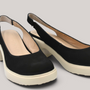 Grundy's Shoes Wonders 7132 black nubuk leather slingback shoes with a lightweight platform sole and rounded toe.