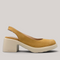 Grundy's Shoes Wonders 7132 tan nubuk leather slingback shoes with a chunky platform heel and elastic back strap.
