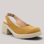 Grundy's Shoes Wonders 7132 tan nubuk leather slingback shoes with a chunky platform heel and elastic back strap.