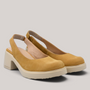 Grundy's Shoes Wonders 7132 tan nubuck leather slingback shoes with a chunky platform heel and elasticated strap.
