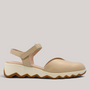 Grundy's Shoes Wonders 7601 beige leather slingback sandal with a cushioned EvoLight sole and side buckle closure.