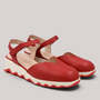 Grundy's Shoes Wonders 7601 red leather slingback shoes with a cushioned white EvoLight sole and side buckle closure.