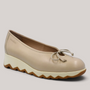 Grundy's Shoes Wonders 7621 beige leather ballet wedge with a signature bow detail and lightweight serrated sole.