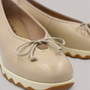 Grundy's Shoes Wonders 7621 beige leather ballet wedge with a delicate bow detail and comfortable platform sole.