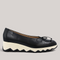Grundy's Shoes Wonders 7621 black leather ballet wedge with a white slip-resistant sole and signature bow detail.