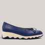 Grundy's Shoes Wonders 7621 navy blue leather ballet wedge with a signature bow and lightweight slip-resistant sole.