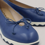 Grundy's Shoes Wonders 7621 blue leather ballet wedge with a signature bow detail and white slip-resistant sole.