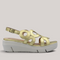Grundy's Shoes Wonders 8282 metallic gold leather wedge sandals with circular cutouts and adjustable buckle strap