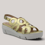 Grundy's Shoes Wonders 8282 metallic gold leather wedge sandals with circular cutouts and adjustable buckle strap