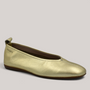 Grundy's Shoes Wonders 8661 metallic gold leather ballet flats with a rounded toe, pull tab, and cushioned insole.