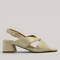 Grundy's Shoes Ziera Carlen women's gold leather block heel sandal with adjustable buckle strap and foam footbed