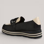 Grundy's Shoes Ziera Vyrons black and cream leather loafer with a striped platform sole and cushioned ankle collar