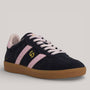 Grundy's Shoes Goodsole 2001 Parallel women's navy suede sneaker with pink leather accents and a gum rubber sole.