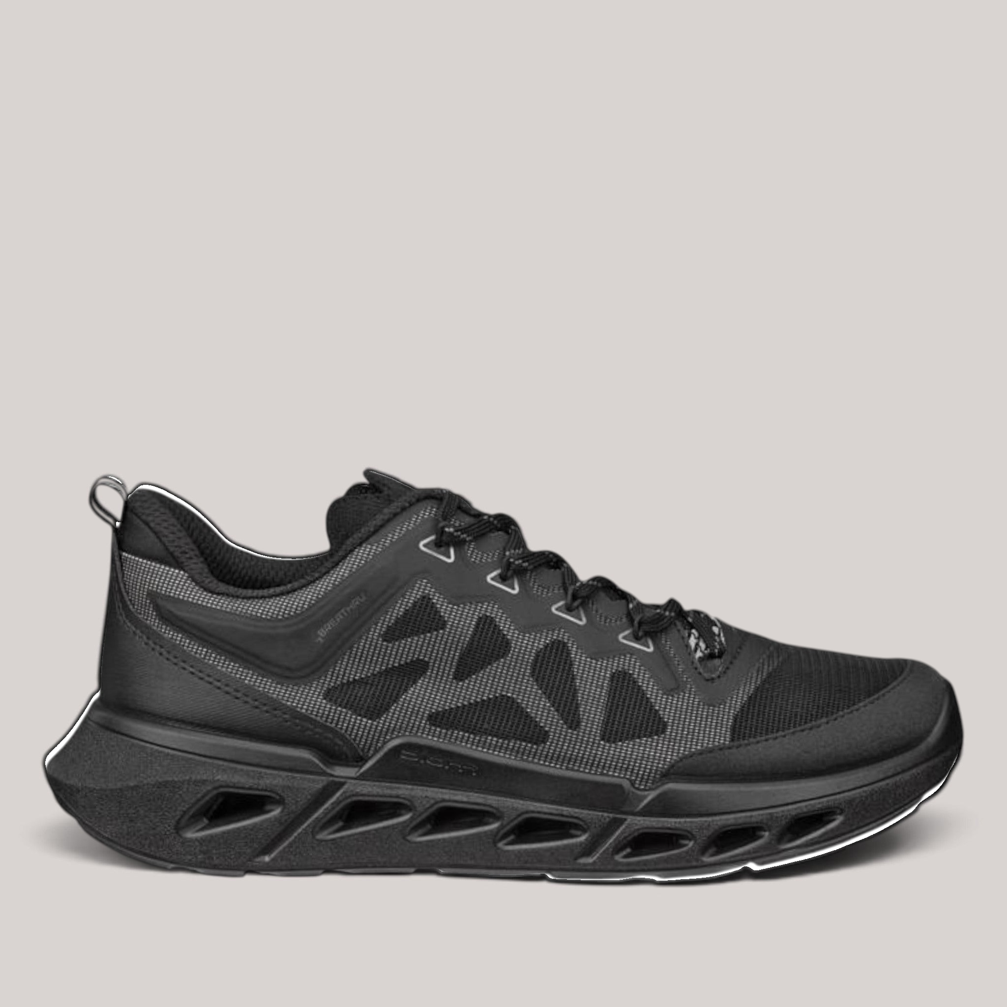 Grundy's Shoes ECCO 850313 black performance mesh sneaker with BIOM NATURAL MOTION technology and cushioned rubber sole.