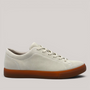 Grundy's Shoes ECCO Soft 10 men's sneaker in light grey suede with a contrasting gum rubber sole and lace-up closure.